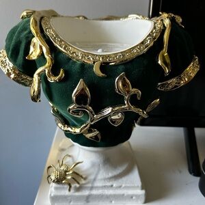 Bath and Body Works Green and Gold Bust 3-Wick Candle Holder